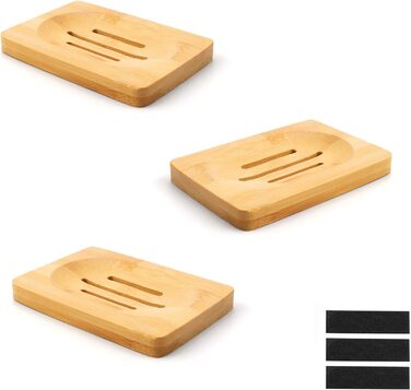 Набір з 3 дерев'яних підставок для мила 0XBIT з піддоном та антиковзною підкладкою для ванної та кухні