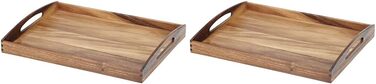 Zassenhaus Serving Tray Wood | rectangular | with carrying handles | 53×41×7cm | Tea Tray | made of sustainably grown acacia wood (pack of 2)
