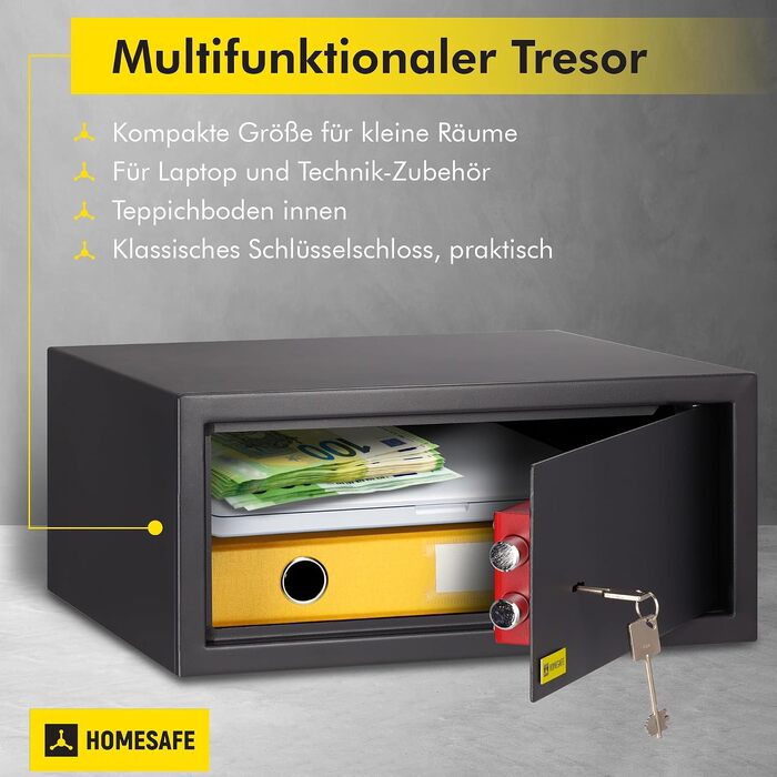 Сейф Homesafe HV15K з ключовим замком, вугільно-чорний сатиновий (20x44.2x38 см)