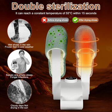 Електричний сушильник для взуття, 180W, для взуття, черевиків, рукавичок, шкарпеток, лижних черевиків, з таймером, UV-світлом та активованим вугіллям