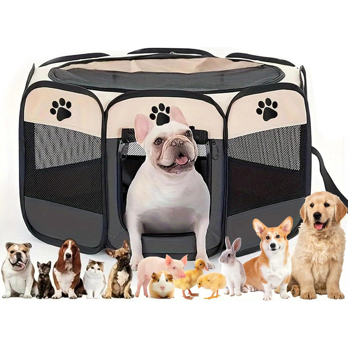 Клітка-вигул для цуценят та котів, клітка-вигул для собак, клітка для тварин, сіра, 114x114x58 см