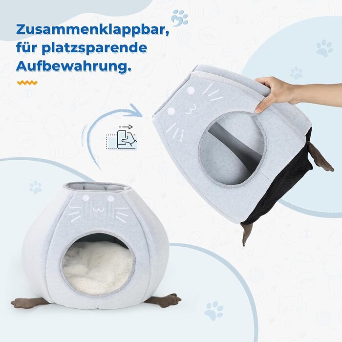 Кішка Будиночок-Печеричка для котів, сірий, 40x40x35 см, з м'якою подушкою Sherpa, M