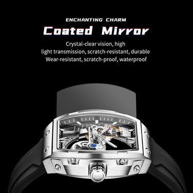 Чоловічий скелетон годинник OLEVS автоматичний, розкішний годинник зі сталевим браслетом, водонепроникний, з календарем та підсвіткою (Срібно-чорний)