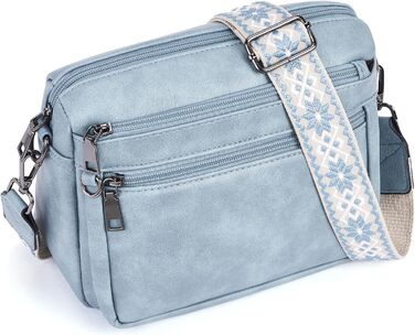 Сумка жіноча через плече MUIIKOLA середнього розміру, екошкіра, м'який широкий ремінь (Світло-блакитна)