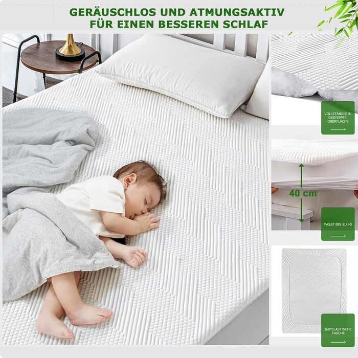 GRT Mattress Protector waterproof 180x200cm, 3D-Air Bamboo Fiber Cooling Mattress Cover & washable incontinence pad, breathable, ultra-soft and noiseless, suitable for mattresses up to 30 cm height