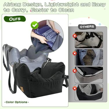 Автомобільний собачий сидіння для собак до 15 кг, чорний, знімний Airbag, миється, з технічної тканини