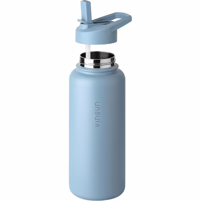 Stainless Steel Water Bottle 1L - Straw, Drinking Opening - Leakproof, Carbonated Drink Compatible, BPA Free - Thermos Bottle, Sports, Outdoor, School, University, Bicycle, Hiking, Gym (750 ml, Blue)