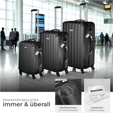 Набір валіз Tectake 3шт з ваговою та білгетом, M-L-XL, ABS, телескопічна ручка, чорний