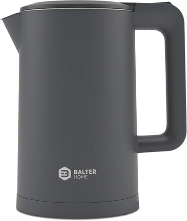 Balter Stainless Steel Kettle WK-4, 1.7 Liter, Electric Kettle, Double-Walled Design, BPA Free, LED, Compact Tea Kettle, Quiet (Black) (Gray)