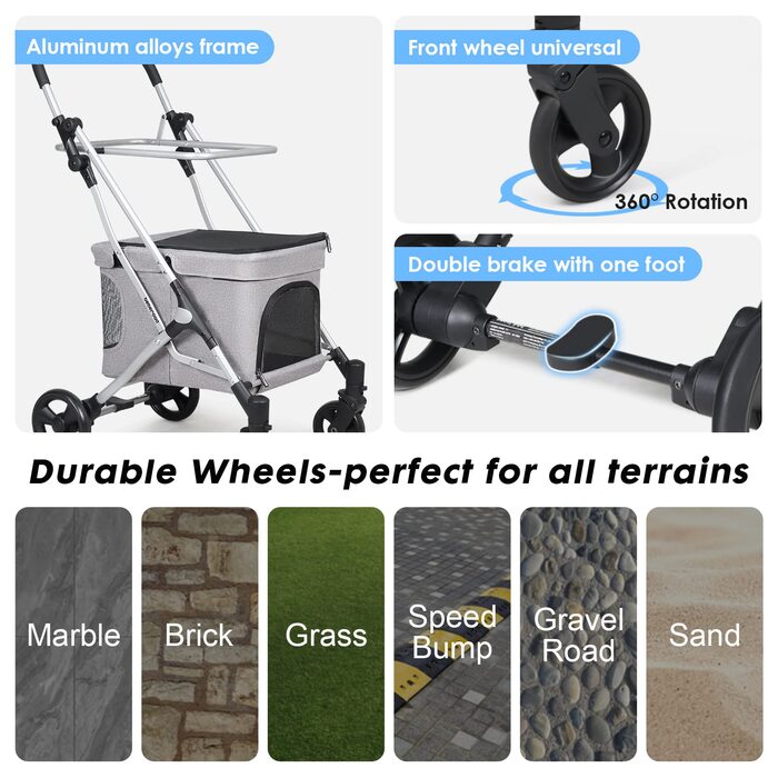 Beberoad Розкладний візок для собак та котів, 2-ярусний, чорний/сірий