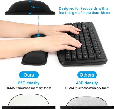Підставка для зап'ястя ELZO для клавіатури з Memory Foam - ергономічна, проти болю в зап'ясті, для ПК та ноутбука (Чорний)