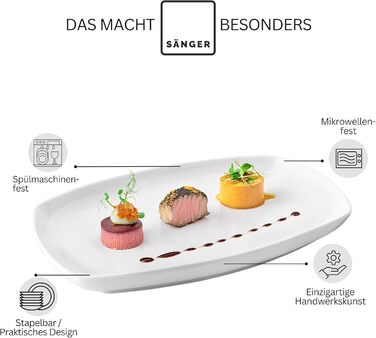 Набір сервірувальних тарілок Sänger Bilgola (2 шт.) – порцелянові тарілки білого кольору 23 x 34 см для м'яса, риби та закусок | PREMIUM COLLECTION