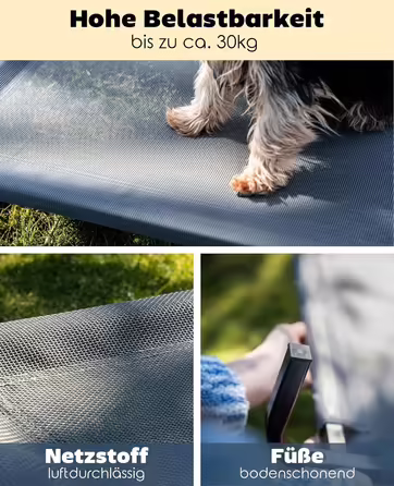 Dog bed made of Textilene fabric, (L) 100 x 76 cm, (L 75 x W 47 x H 15 cm, Grey)