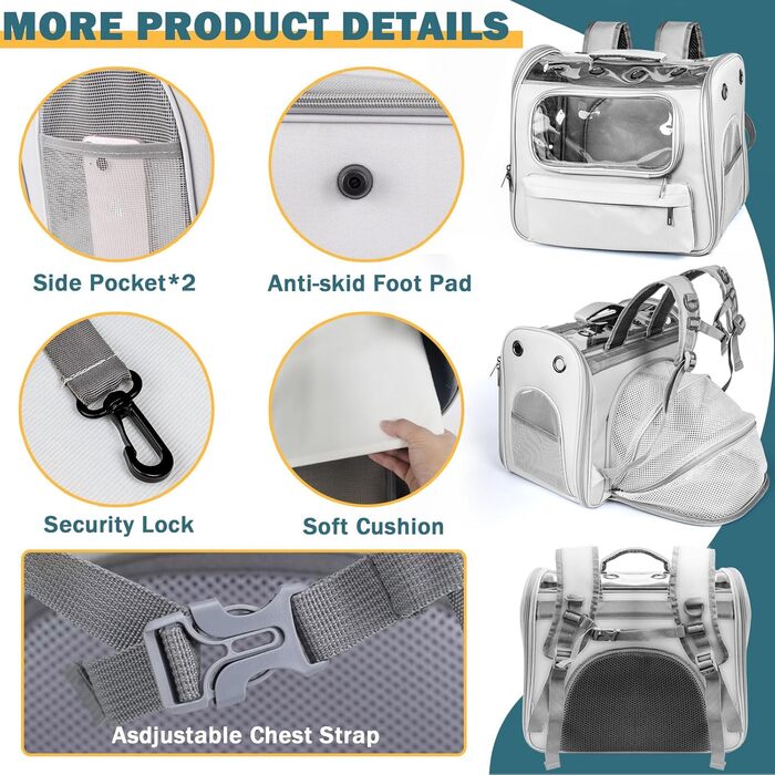 Розширюваний рюкзак для котів та маленьких собак, сірий. Рюкзак-переноска для котів та собак до 8 кг з вікном, дихаючий, складаний