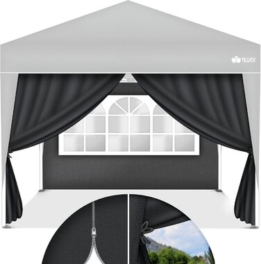 tillvex® for 3x3m Gazebo | Folding Gazebo Side Walls Water-Repellent | Side Windows & Zipper | Side Walls for Garden Tent Party Tent (2x Side Wall, Anthracite)