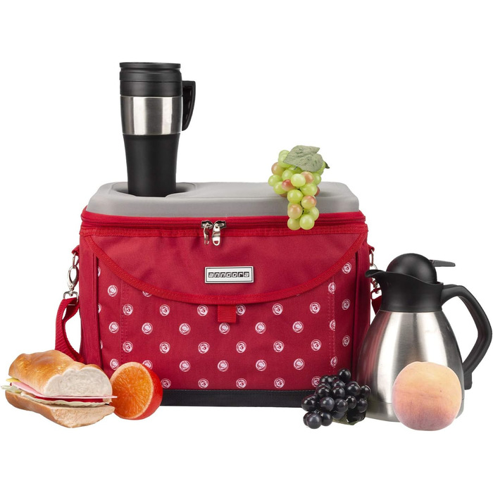 Термосумка Anndora 22L для пікніка, 35 x 24 x 27 см, червоно-біла в горошок