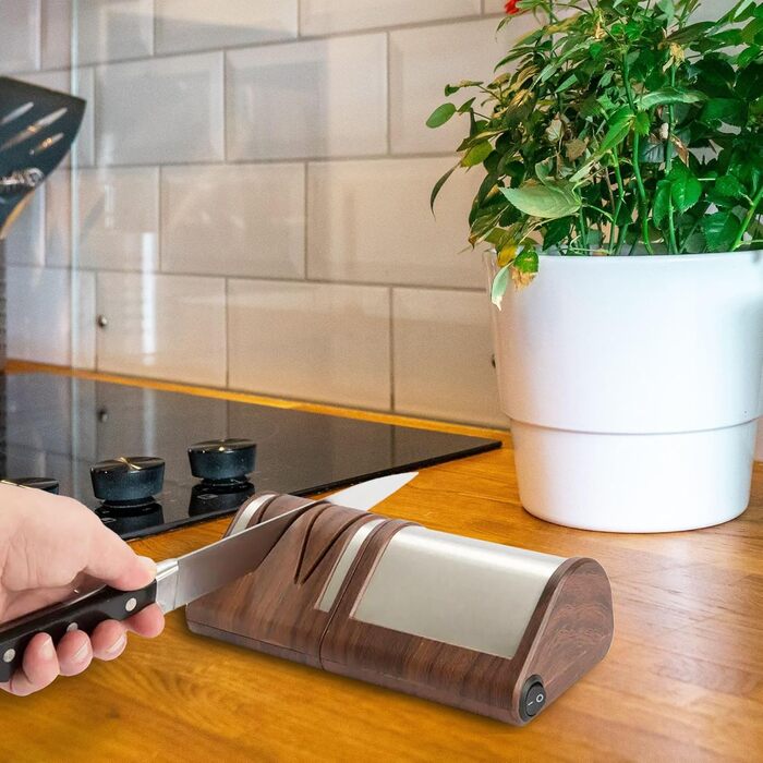 Точилка для ножів FISHTEC електрична двостороння для металевих та керамічних ножів з алмазними дисками 21 см (дерево)