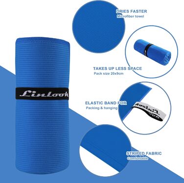 Рушник з мікрофібри Linlook – великий, компактний, швидковисихаючий спортивний рушник для пляжу, подорожей, йоги, кемпінгу, спортзали (зелений, королівський синій, 180x80 см)