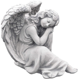 gartendekoparadies.de Sleeping Angel, Stone Figure H. 25 cm, 6 kg, Grey, frost-proof made of cast stone for outdoor use
