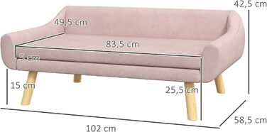 Диванчик для собак та котів PawHut з підлокітником, м'який лежак для домашніх тварин з дерев'яними ніжками, з подушкою, для собак середніх та великих порід, оксамит, 102 x 58,5 x 42,5 см (Рожевий)