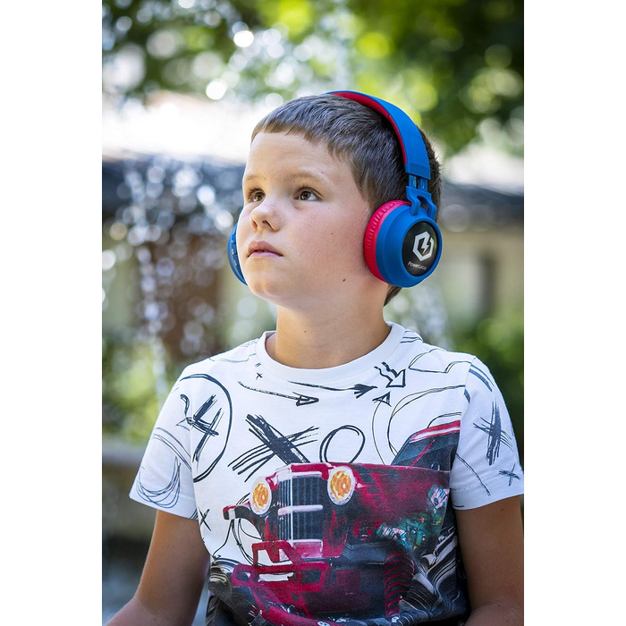Дитячі навушники PowerLocus Bluetooth Over-Ear з LED-підсвічуванням та обмеженням гучності 85dB, з мікрофоном для телефону, планшета, ПК, ТВ (Синій/Червоний)