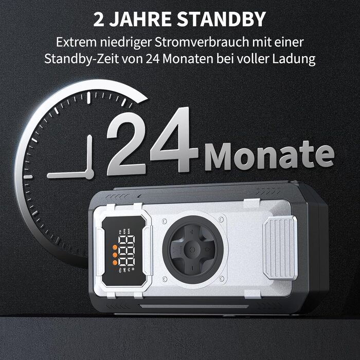 Powerbank-пусковий пристрій Acmount 6000A для авто: 12V, USB, LCD-дисплей (срібний)