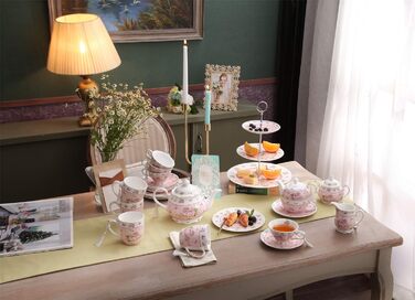 Набір кавових чашок London Boutique 330 мл, порцеляна, рожеві, 4 шт, вінтаж, Shabby-Chic, подарунок для жінки