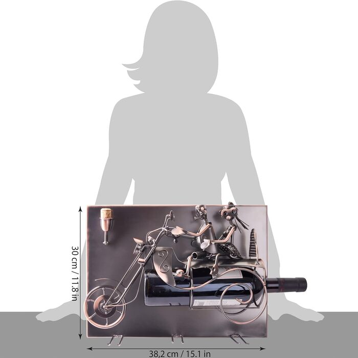 BRUBAKER Motorcycle Wine Bottle Holder Set - Wall Art Picture Metal - with 3 Glass Holders - including Greeting Card for Wine Gift