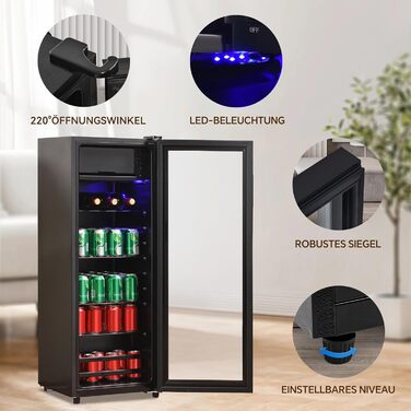 Холодильник для напоїв DRIXNO з морозильною камерою, 51 банка, для лімонаду, води, пива, вина, чорний, 128L