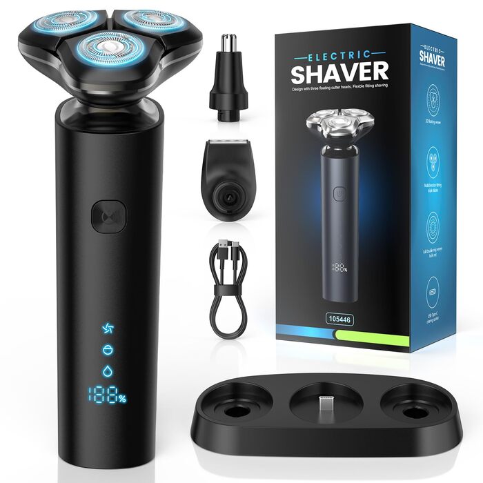 Електричний чоловічий бритва ETROBOT 3-в-1, IPX7, вологостійкий, для сухого та вологого гоління, з магнітною головкою та зарядкою USB-C