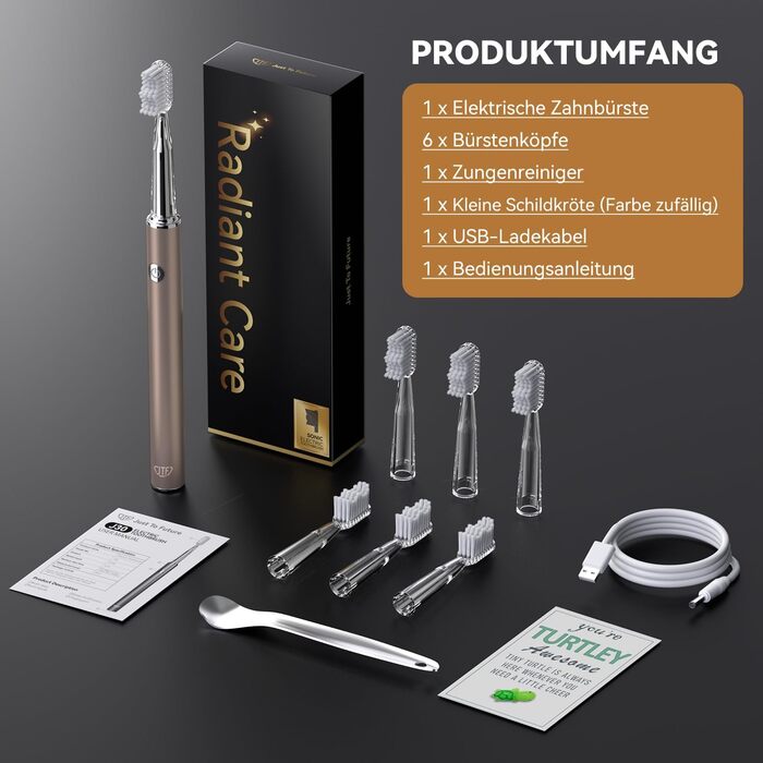 Електрична звукова зубна щітка JTF з очищувачем язика, 8 насадок, 5 режимів, функція пам'яті, таймер 2 хв, водонепроникність IPX7, перезаряджається, швидка зарядка (3 години), для дорослих (блакитний) (Rosegold)