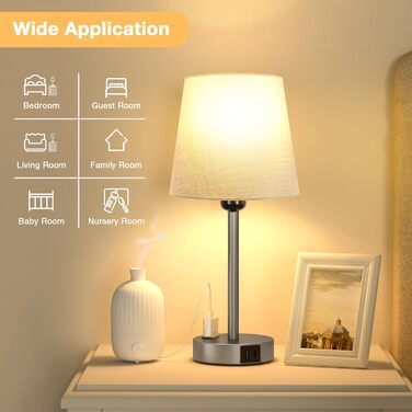 Настільна лампа Kakanuo з торшером, 2 шт. з USB-портами та диммуванням, для спальні, вітальні, дитячої кімнати, офісу (сірий)