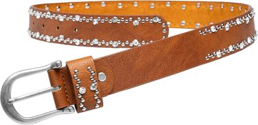 Жіночий ремінь Caspar GU292 з декором стрази та заклепки, колір коньяк, розмір 107-111 см
