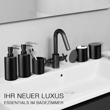 Набір для ванної кімнати GMISUN 5-ти частинний, чорний: 2 дозатори мила, 1 стаканчик для зубних щіток, 2 тримачі для ватних паличок, органайзер для ванної кімнати