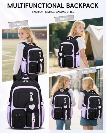 Шкільний рюкзак для дівчаток Tanou, чорний, з дихаючої тканини Oxford, для 3-5 класів