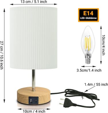 Торшер з кабелем, торшер з сенсорним керуванням, регульована яскравість, 3 рівні, настільна лампа для робочого столу, мінімалістична лампа для нічного столика, спальні, вітальні, подарунок (циліндрична, 1 шт.)