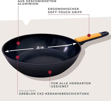 Вок Fackelmann Soft 28 см з керамічним покриттям Greblon CK2, алюмінієвий, з м'якою ручкою