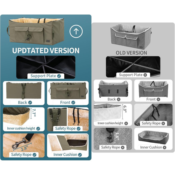 Автокрісло для собак Petsfit: зручне автокрісло для середніх та 2 маленьких собак, з миючим матеріалом, ременями безпеки та кишенькою для зберігання (L, Коричневий)