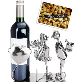 BRUBAKER Wine Bottle Holder - Loving Couple - Metal Bottle Stand with Greeting Card for Wine Gift