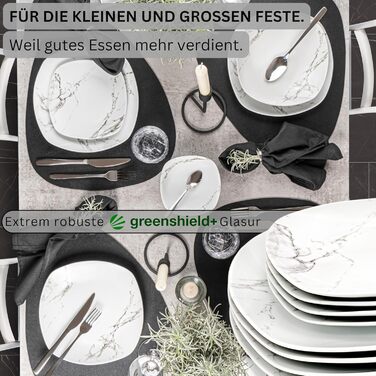 SÄNGER Tafelservice Bilgola Marmor Weiß: 18-частинний набір посуду для 6 осіб (тарілки для супу, десерту та їжі) з порцеляни. PREMIUM COLLECTION