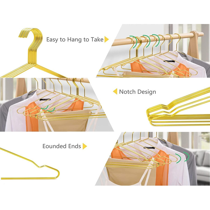 Amber Home 20-Piece 43cm Gold Iron Clothes Hangers, Metal Clothes Hangers with Non-Slip Groove for Suit, T-Shirt, Shirt, Jacket, Dress, Pants, Robust and Durable