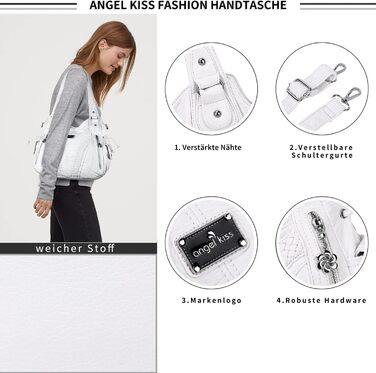 Сумка жіноча AngelKiss через плече, біла, PU шкіра, водонепроникна, з кишенями на блискавці