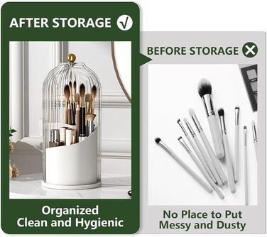 Hidden Toothbrush Holder, Makeup Brush Holder with Lid, 360 Degree Rotating, Waterproof, Dustproof, Organizer, Divided Organizer for Vanity, White