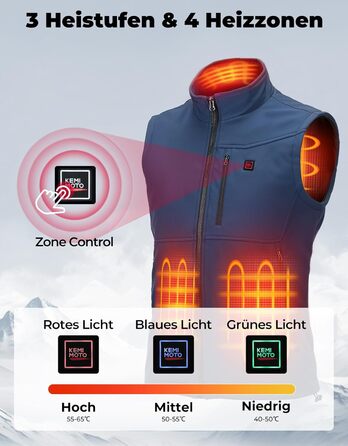 Обогреваемая жилетка KEMIMOTO с функцией App, для мужчин и женщин, с аккумулятором 10000mAh, 4 зоны обогрева, для мотоцикла, катання на лижах (Синій, L)