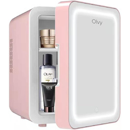 Olvy Skincare Fridge - 4 Liter Mini Fridge with LED Mirror - Portable Beauty Fridge, Cooling & Heating for Room Use (Pink)
