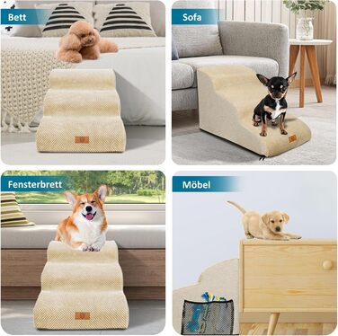 Сходинки для собак Zvonema: 3 сходинки, 60x40x40 см, водонепроникні, з неслизьким покриттям, для маленьких собак, бежеві