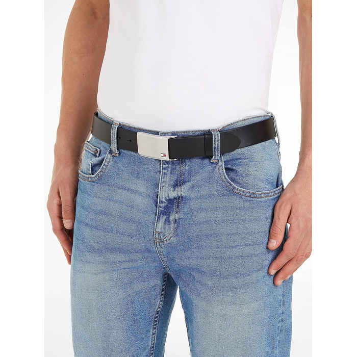 Чоловічий шкіряний ремінь Tommy Hilfiger TH Plaque Belt 3.5, чорний
