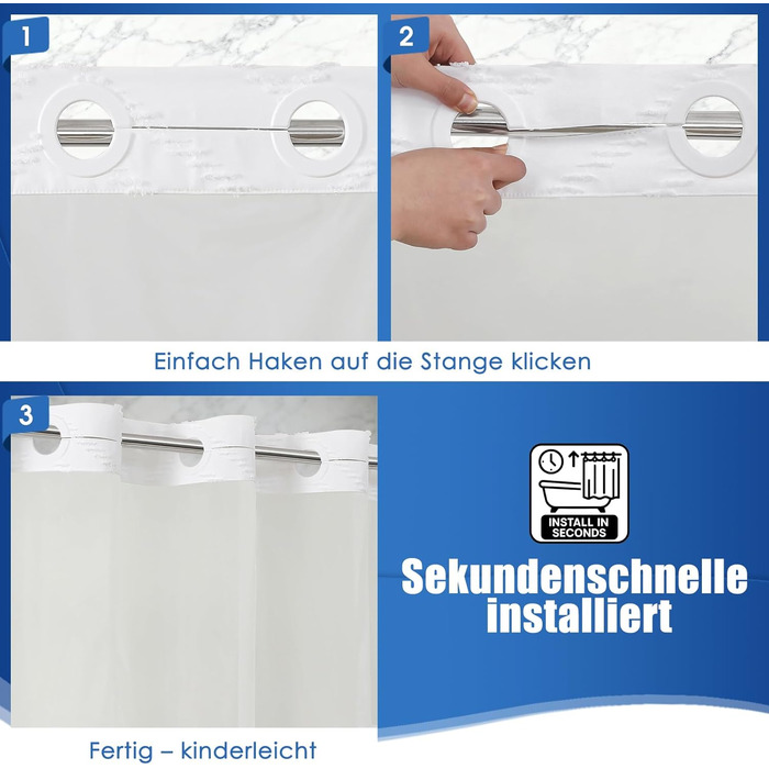 Водонепроникна штора для душу з тканини 180x190 см, 260 GSM, сіра (сітка-бохо-біла). Преміум-якість, антигрибкова, з 10 кільцями, стиль готелю/SPA, машинне прання