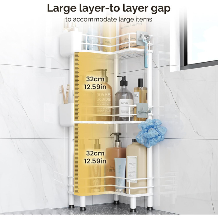 Набір з 3 кутових поличок для душу Orimade, нержавіюча сталь, без свердління, для ванної кімнати