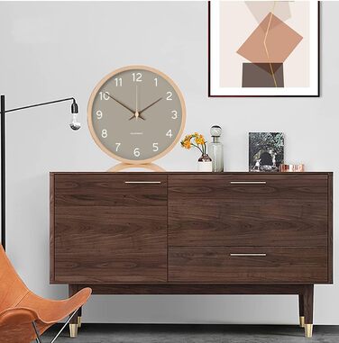 Maxspace Table Clock Analog, 21cm Wood Battery-Powered, Silent (No Ticking) for Bedroom Office Living Room Decor Modern